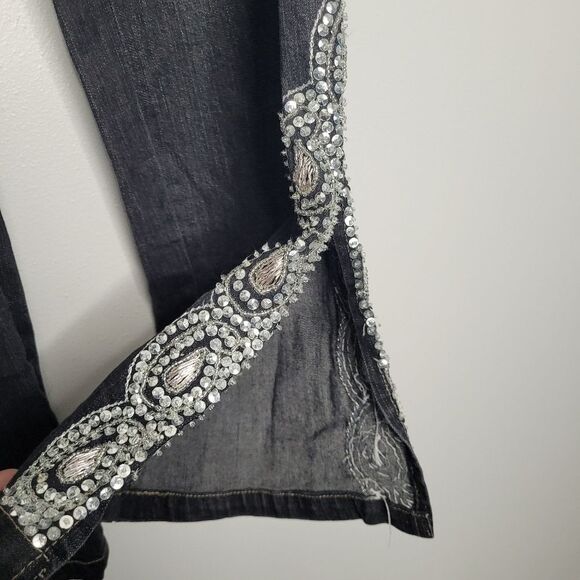 24 Karat black gray split hem western rodeo sequin beaded jeans size 12 - Picture 5 of 8